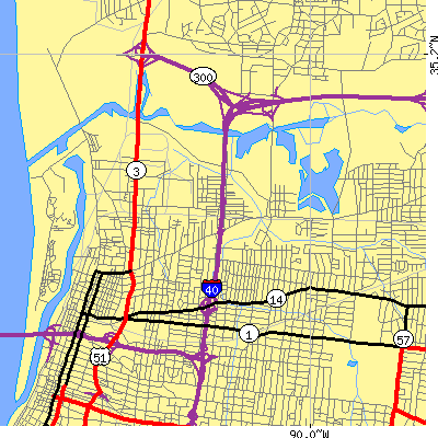 Zip code 38107 close-up map