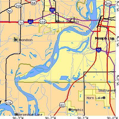Zip code 38109 close-up map