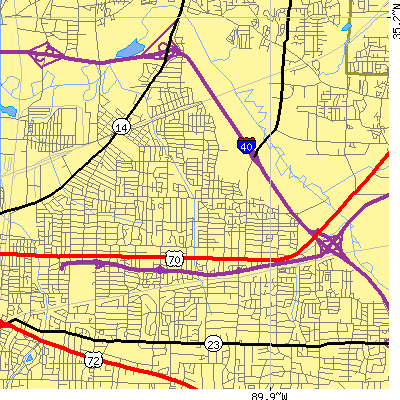 Zip code 38122 close-up map