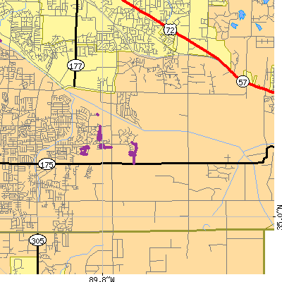 Zip code 38125 close-up map