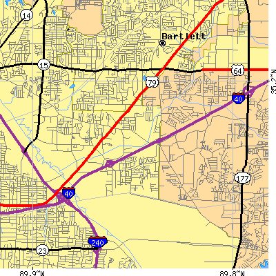 Zip code 38134 close-up map