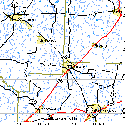 Zip code 38201 close-up map