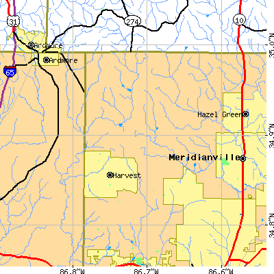 Zip code 35773 close-up map