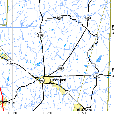 Zip code 38225 close-up map