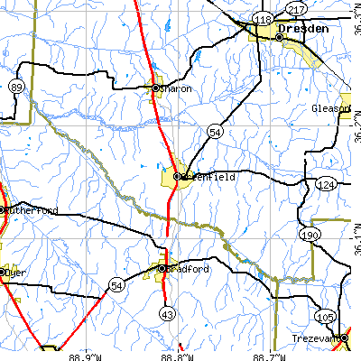 Zip code 38230 close-up map
