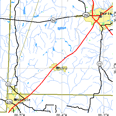 Zip code 38231 close-up map