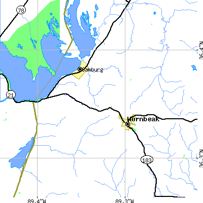 Zip code 38232 close-up map