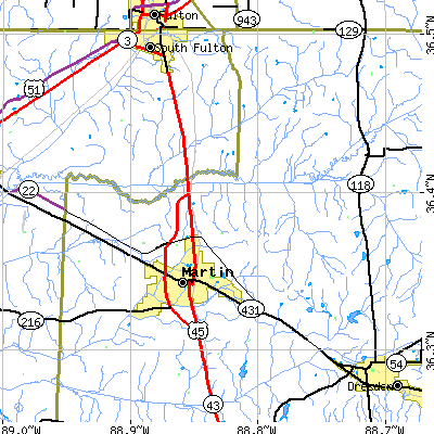 Zip code 38237 close-up map