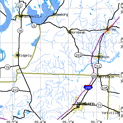 Zip code 38240 close-up map