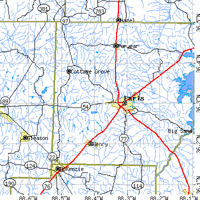 Zip code 38242 close-up map
