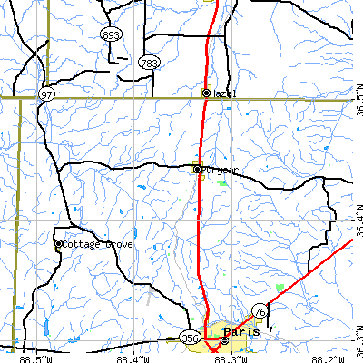 Zip code 38251 close-up map