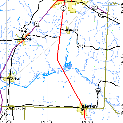 Zip code 38253 close-up map