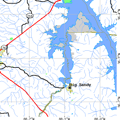 Zip code 38256 close-up map