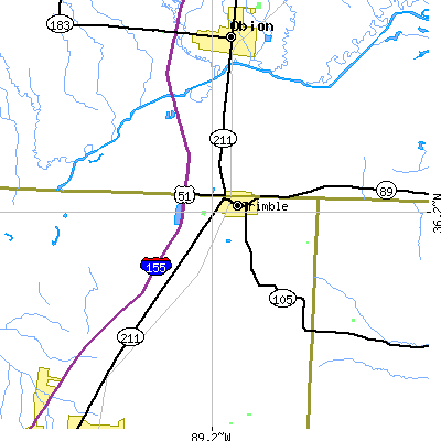 Zip code 38259 close-up map