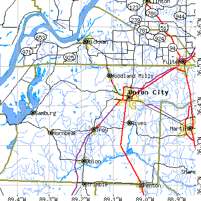 Zip code 38261 close-up map