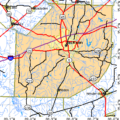 Zip code 38301 close-up map