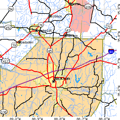 Zip code 38305 close-up map
