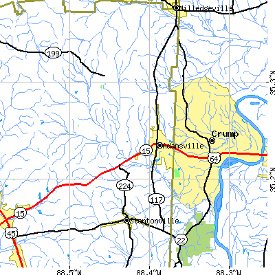 Zip code 38310 close-up map