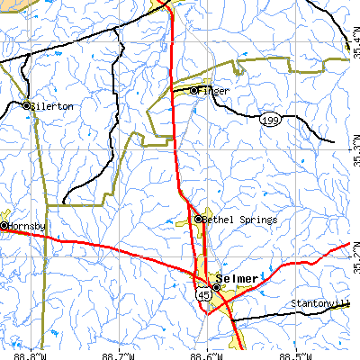 Zip code 38315 close-up map