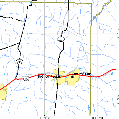 Zip code 38317 close-up map