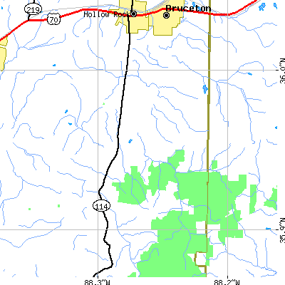 Zip code 38318 close-up map