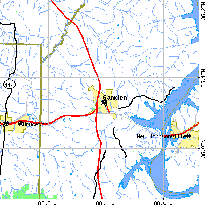 Zip code 38320 close-up map
