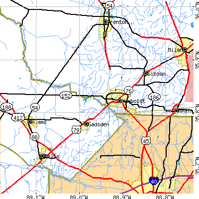 Zip code 38343 close-up map