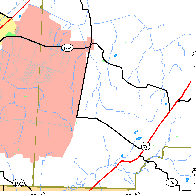 Zip code 38348 close-up map