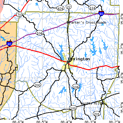 Zip code 38351 close-up map