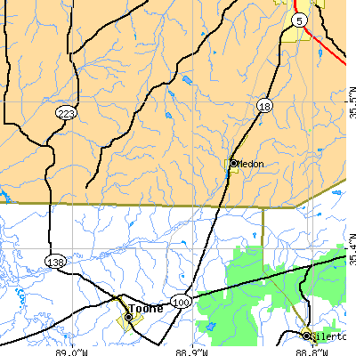 Zip code 38356 close-up map