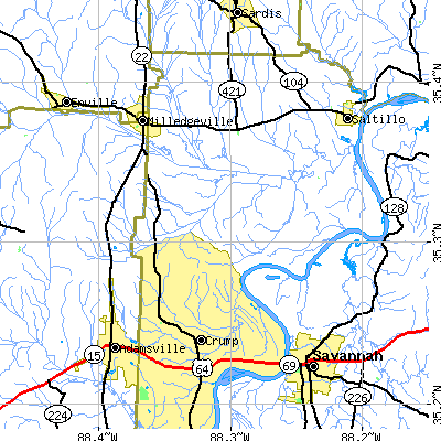 Zip code 38361 close-up map