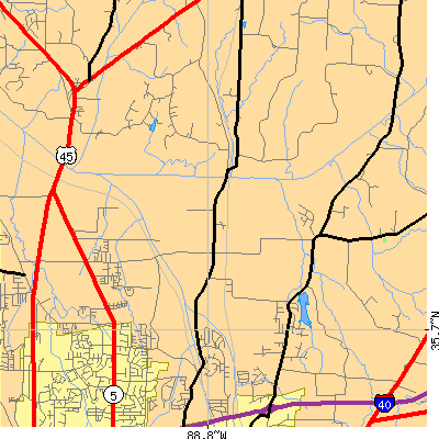Zip code 38362 close-up map