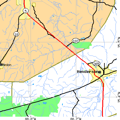 Zip code 38366 close-up map