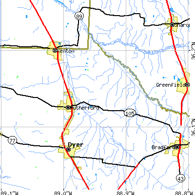 Zip code 38369 close-up map