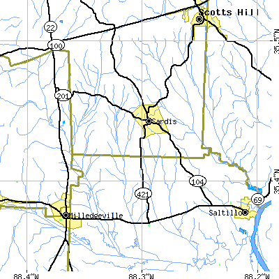 Zip code 38371 close-up map