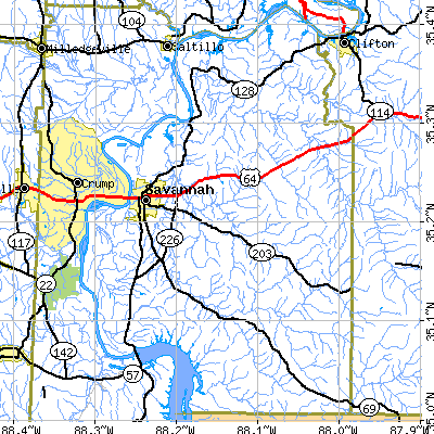 Zip code 38372 close-up map