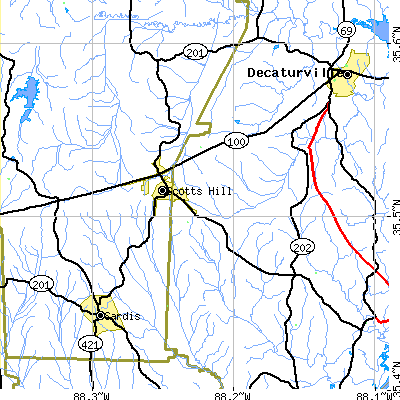 Zip code 38374 close-up map