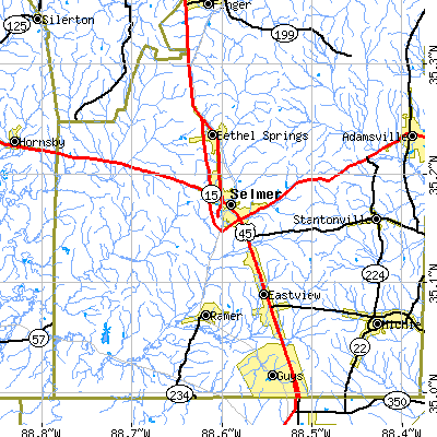 Zip code 38375 close-up map