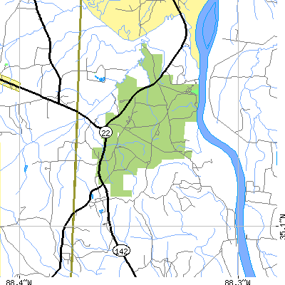 Zip code 38376 close-up map