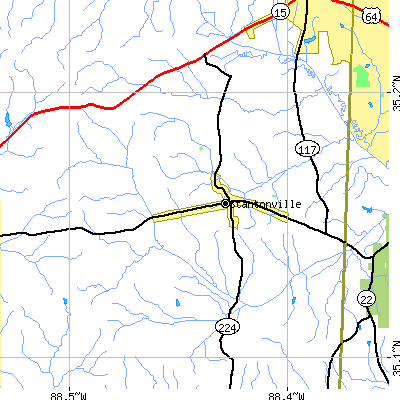 Zip code 38379 close-up map