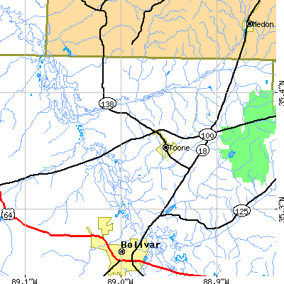 Zip code 38381 close-up map