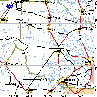 Zip code 38382 close-up map