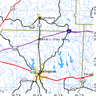 Zip code 38388 close-up map