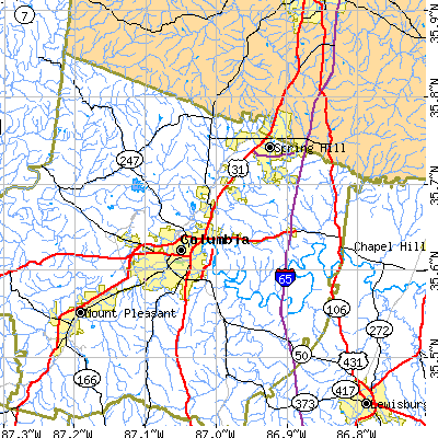Zip code 38401 close-up map