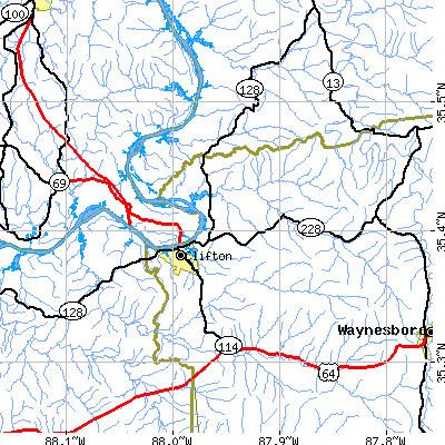 Zip code 38425 close-up map