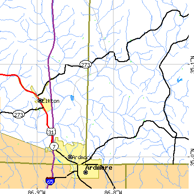 Zip code 38449 close-up map