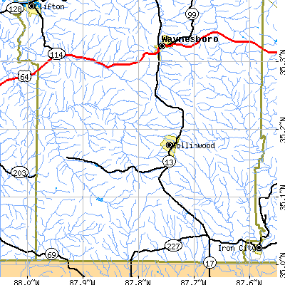 Zip code 38450 close-up map