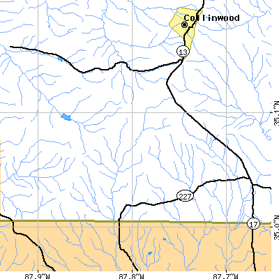 Zip code 38452 close-up map
