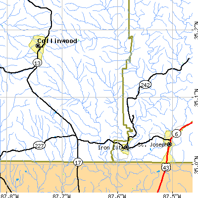Zip code 38463 close-up map