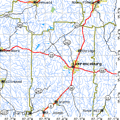 Zip code 38464 close-up map